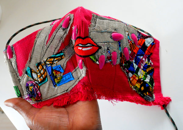 Embellished Woven Aso-Oke Holding Onto Africa With Love Lip Face Mask