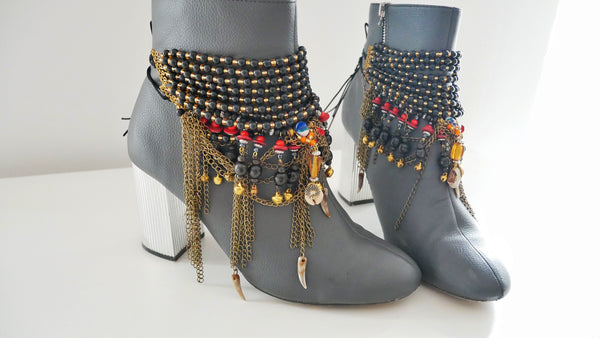 Mwila Multi-Beaded Textured And Charm Chain Tassel Ankle Bracelets Anita Quansah London