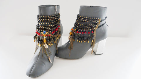 Mwila Multi-Beaded Textured And Charm Chain Tassel Ankle Bracelets Anita Quansah London