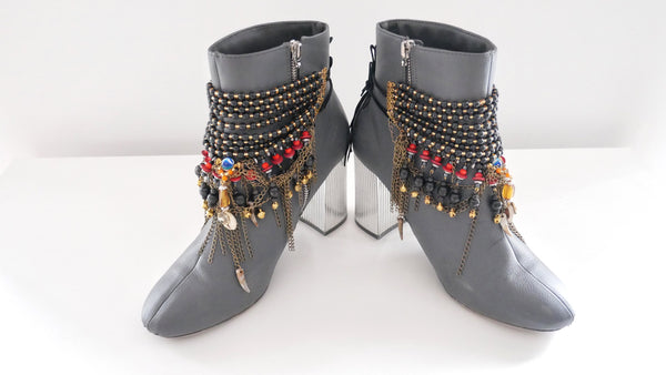 Mwila Multi-Beaded Textured And Charm Chain Tassel Ankle Bracelets Anita Quansah London