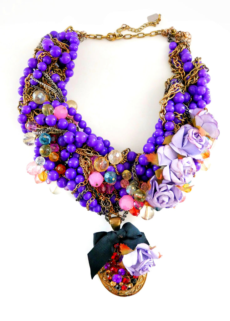 Bella Embellished Rose and Chain Choker Necklace With Locket Pendant Anita Quansah London