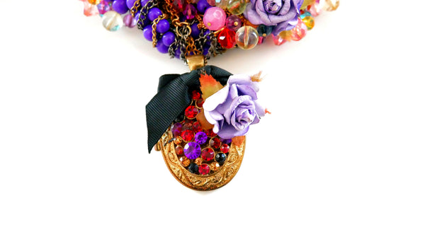 Bella Embellished Rose and Chain Choker Necklace With Locket Pendant Anita Quansah London
