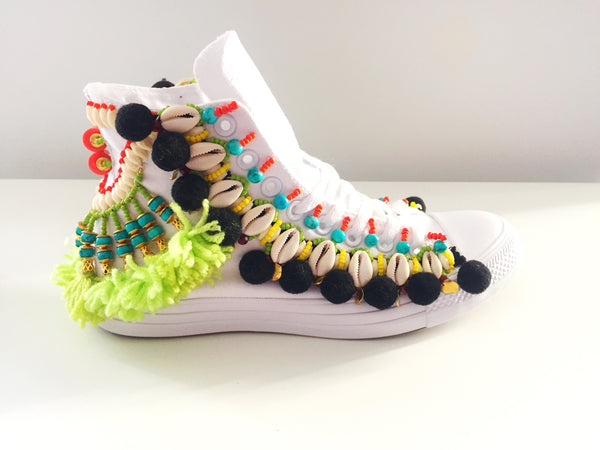 Odell Beaded Embellished  Chuck Taylor  All Star High Top Converse Odell Beaded Embellished Custom High Top Converse Chuck Taylor Sneakers – Handmade African-Inspired Wearable Art