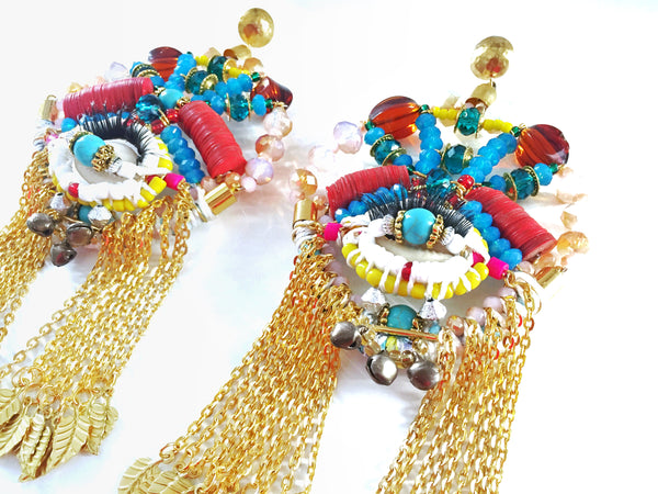 Llia Multi-Beaded and Chain Tassel Eye Earrings