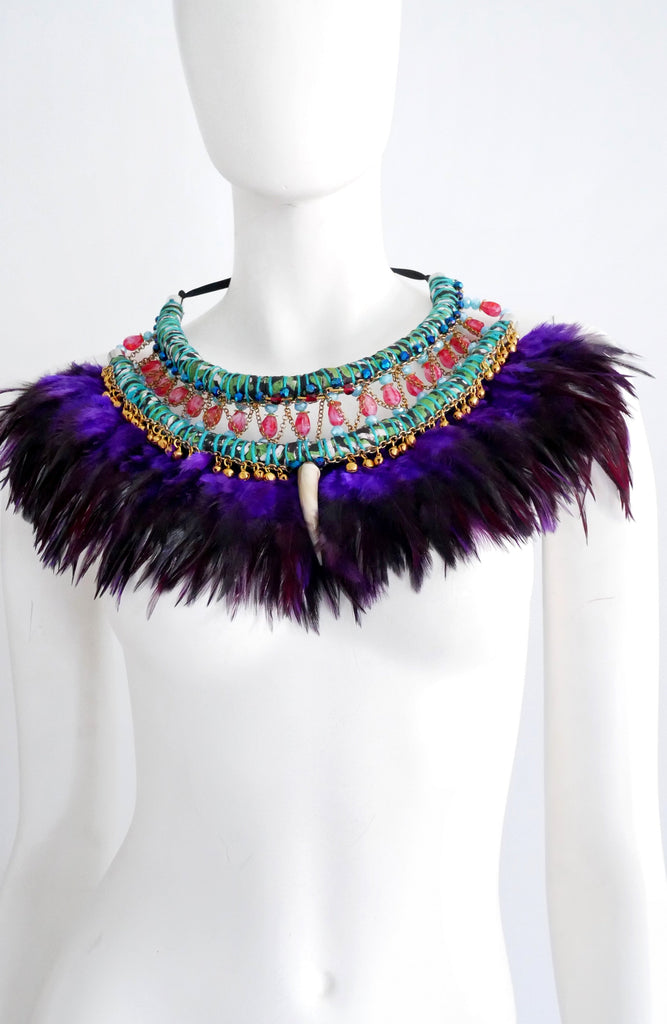 Eada Embellished Beaded Feather Necklace