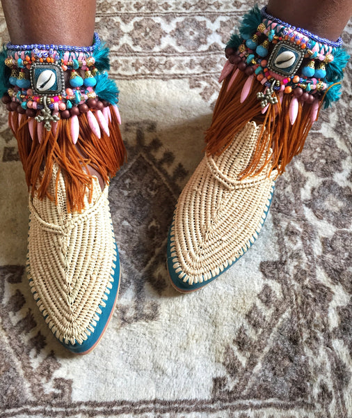 Zinnia Beaded Embellished Charm And Tassel Anklets By Anita Quansah London