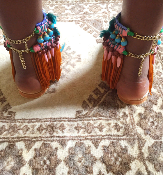 Zinnia Beaded Embellished Charm And Tassel Anklets By Anita Quansah London