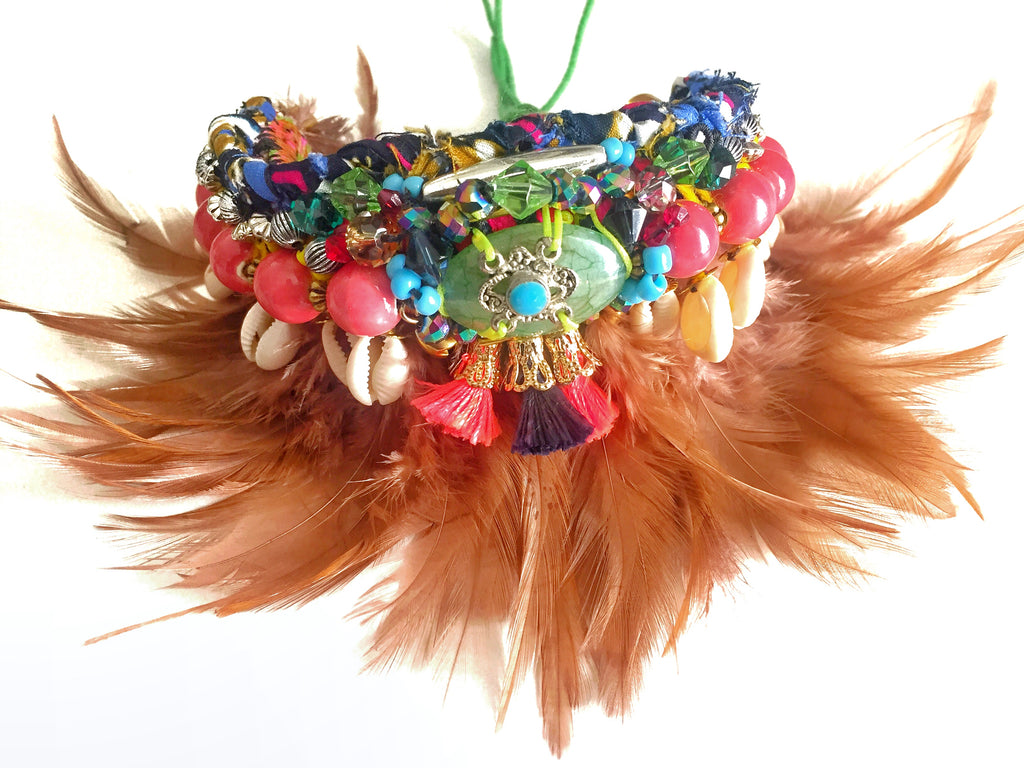 Akello Beaded Shell Feather Necklace