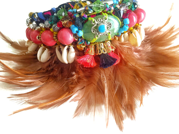Akello Beaded Shell Feather Necklace