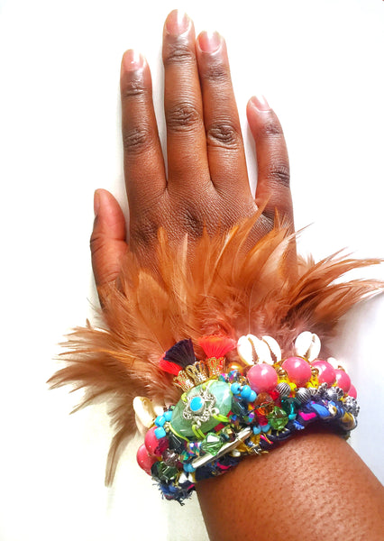 Akello Beaded Shell Feather Necklace