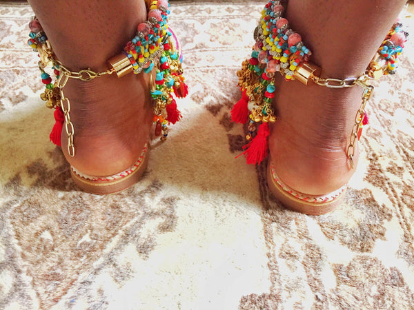 Inaya Multi-Beaded Embellished Charm And Tassel Anklets Anita Quansah London