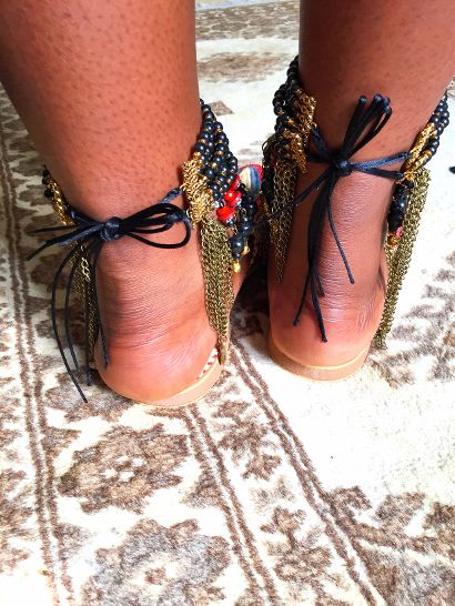 Mwila Multi-Beaded Textured And Charm Chain Tassel Ankle Bracelets Anita Quansah London