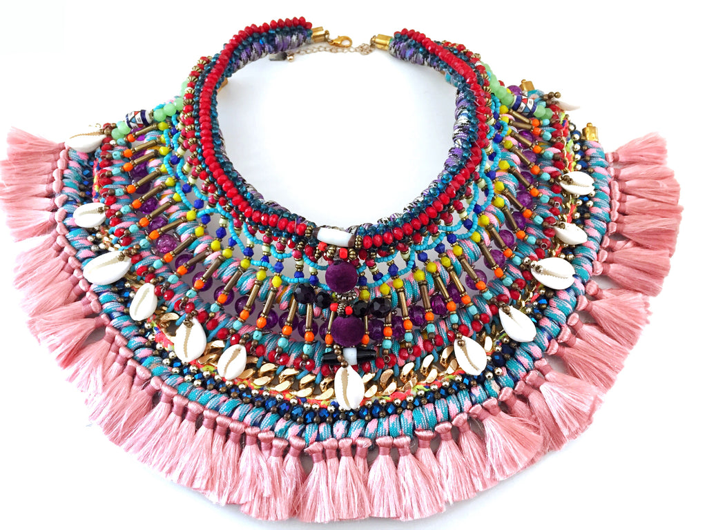 Kitana Multi Beaded Shell Tassel Necklace