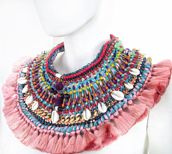 Kitana Multi Beaded Shell Tassel Necklace