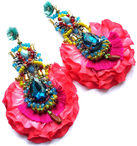Lucia Crystal Statement Rose Petal Earrings