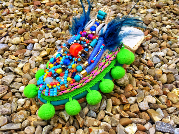 Adelle Beaded Pom-Pom Feather Leather And Raffia Slippers By Anita Quansah London