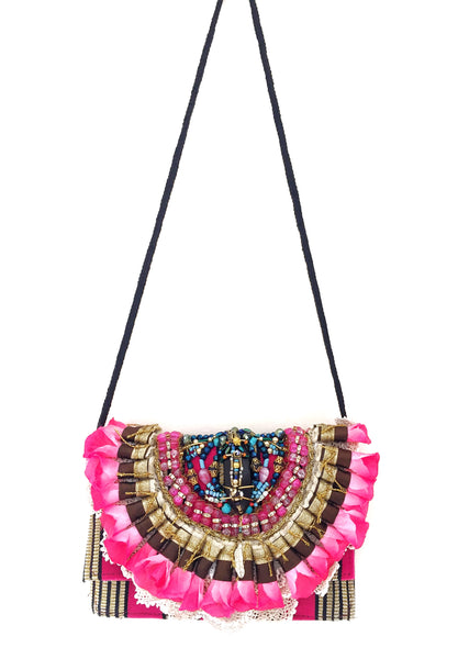 Nomi silk rose petal cross body bag/clutch