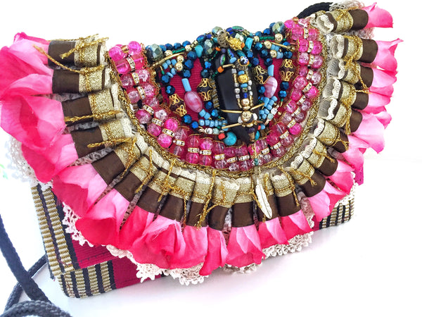 Nomi silk rose petal cross body bag/clutch