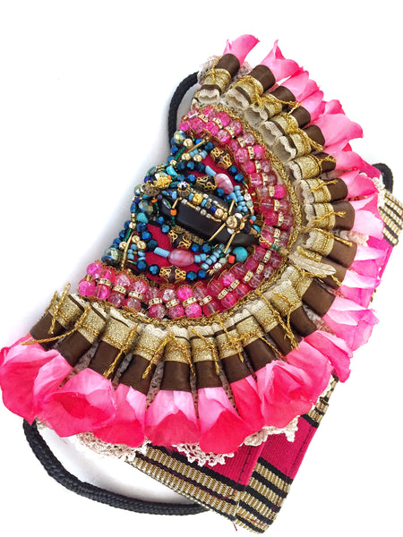 Nomi silk rose petal cross body bag/clutch