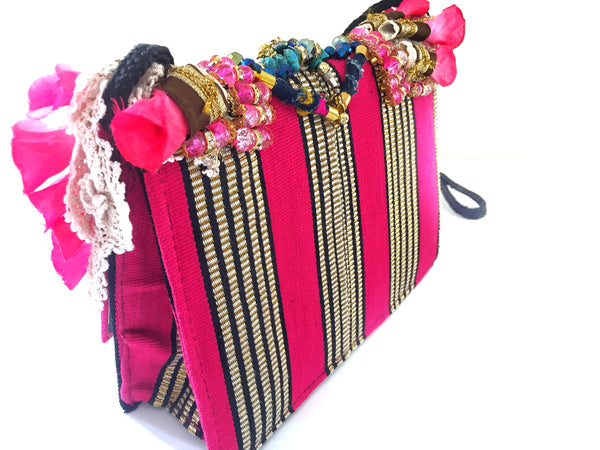 Nomi silk rose petal cross body bag/clutch