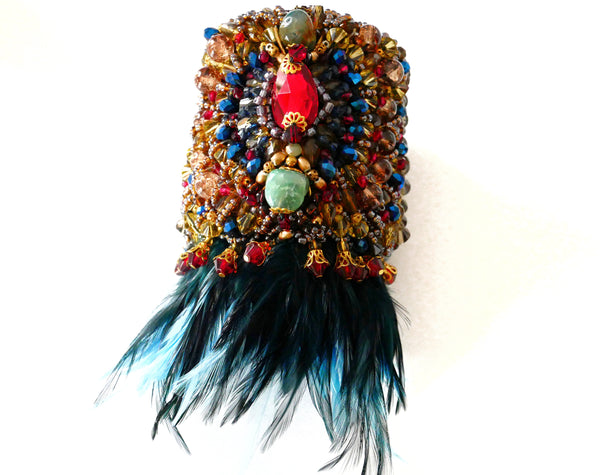 Asake Beaded Swarovski Crystal Feather Cuff Anita Quansah London