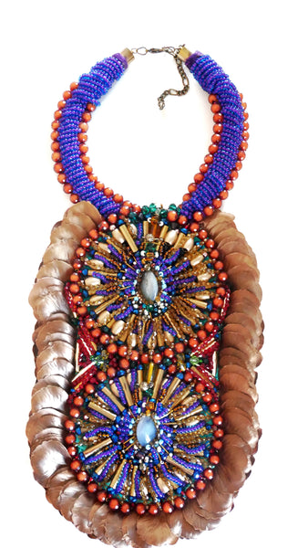 Kabira Multi Beaded Rose Petal Bib Statement Necklace