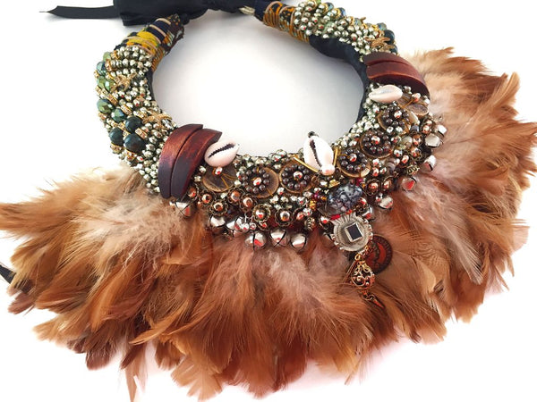 Asaka Beaded Embellished Feather Necklace