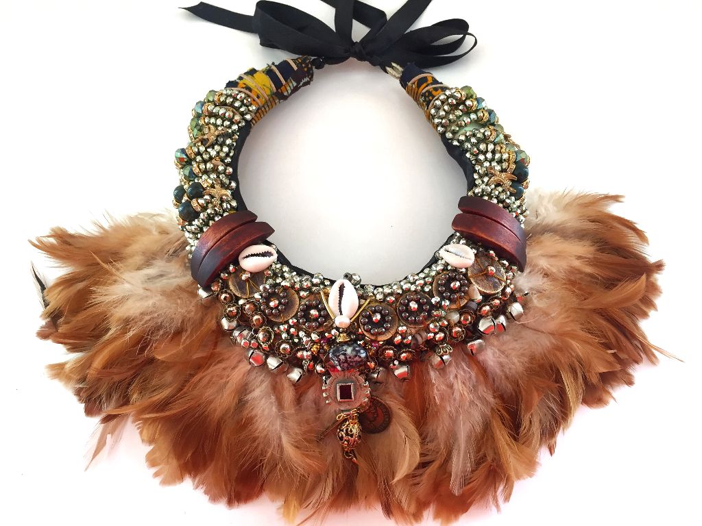 Asaka Beaded Embellished Feather Necklace