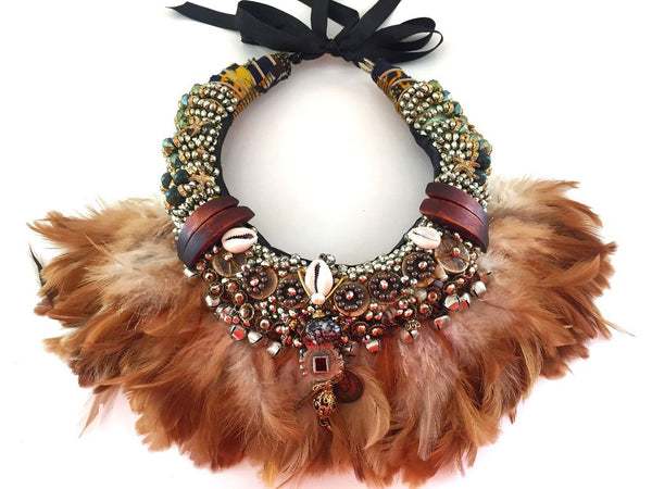 Asaka Beaded Embellished Feather Necklace