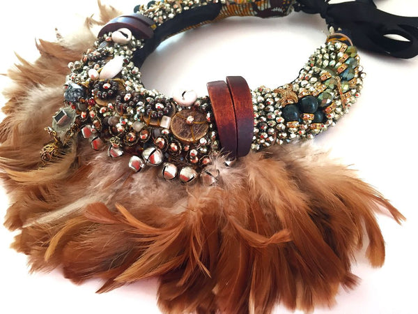 Asaka Beaded Embellished Feather Necklace