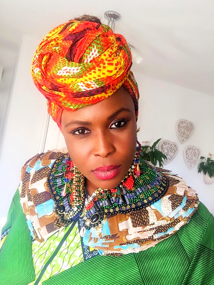 Lasya Bead-Embellished African Textile Print Ruffle Beaded Neckpiece