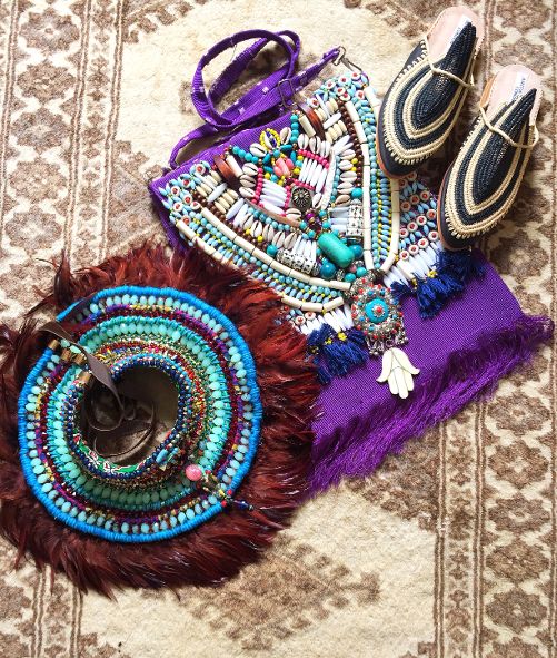 Raina Beaded Feather Neckpiece
