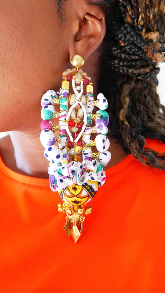 Evina Beaded Ball Embellished Charm Drop Earrings