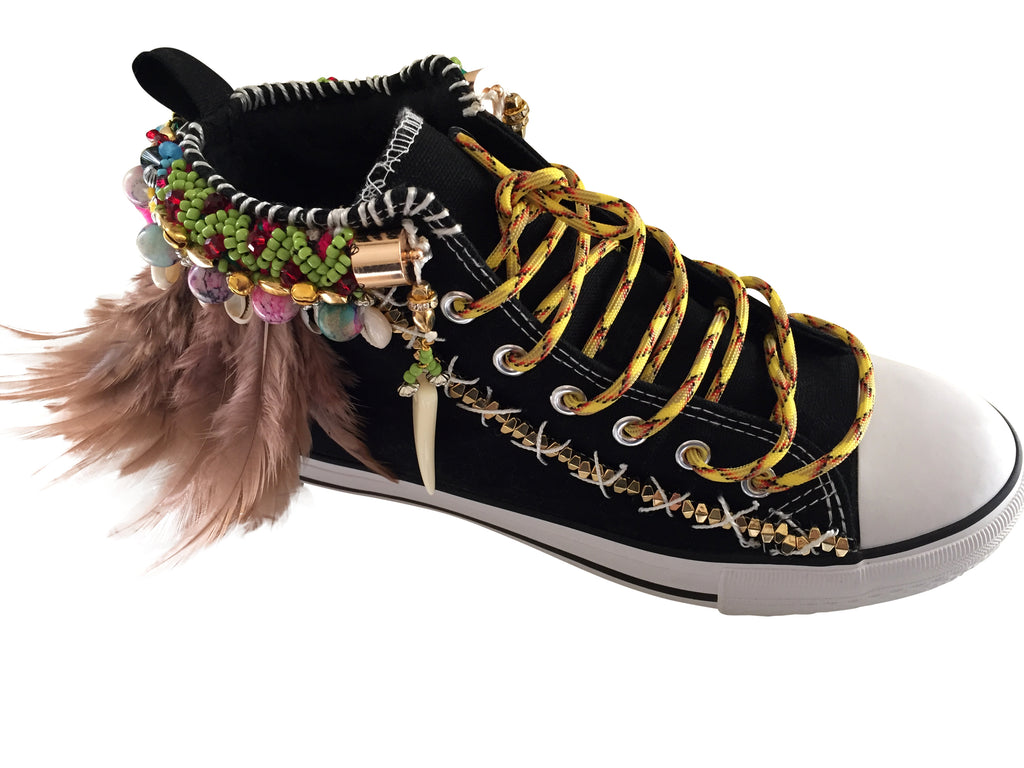 Hanya Beaded Embellished High Top Canvas Sneakers