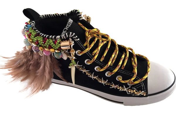 Hanya Beaded Embellished High Top Canvas Sneakers