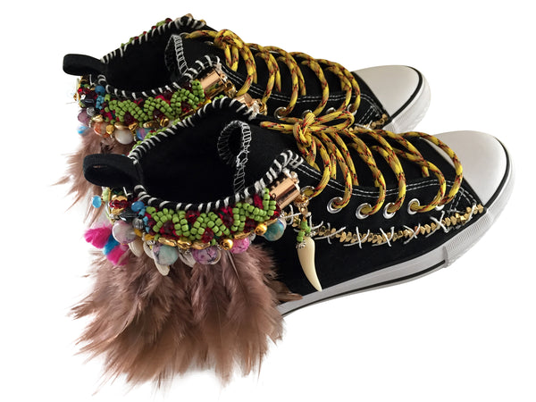Hanya Beaded Embellished High Top Canvas Sneakers