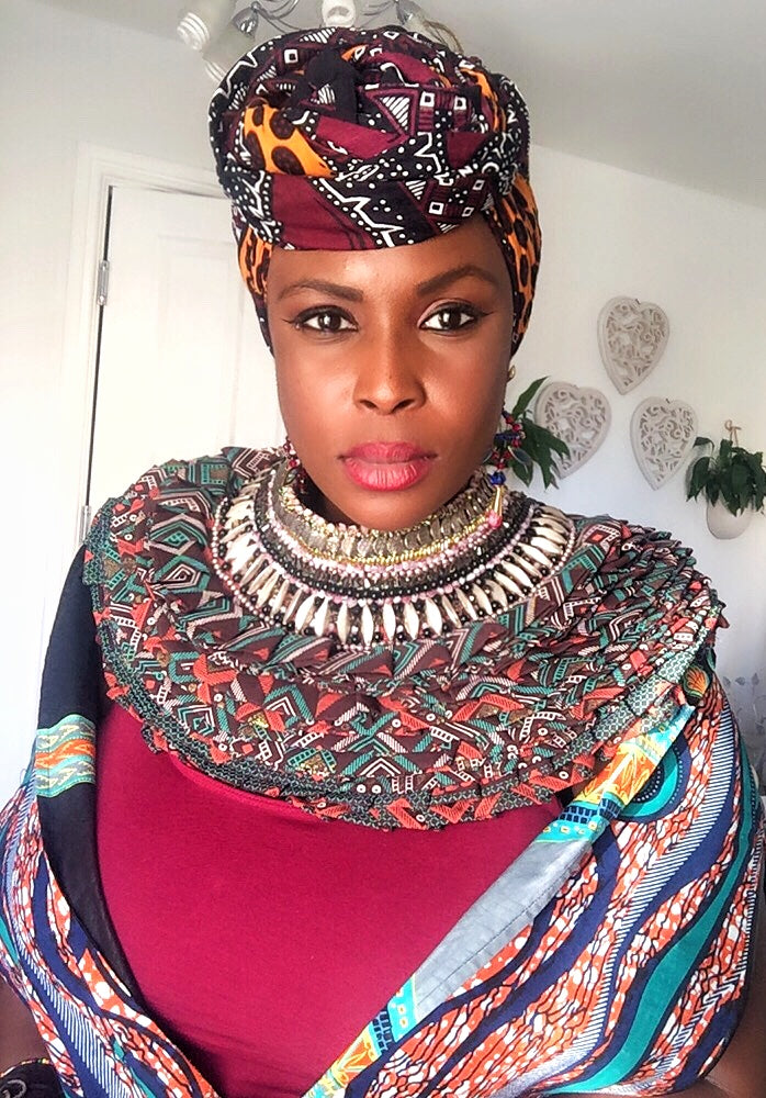 Sachi Bead-Embellished African Textile Print Ruffle Neckpiece