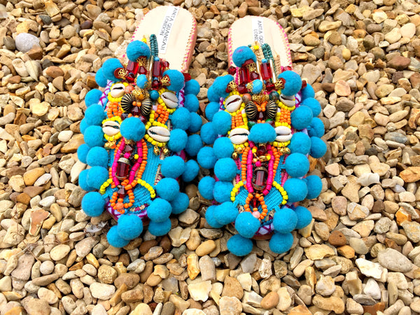 Fela Colourful Embellished Beaded Tassel Slippers