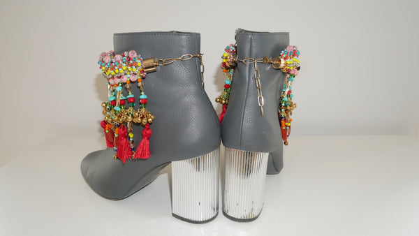 Inaya Multi-Beaded Embellished Charm And Tassel Anklets