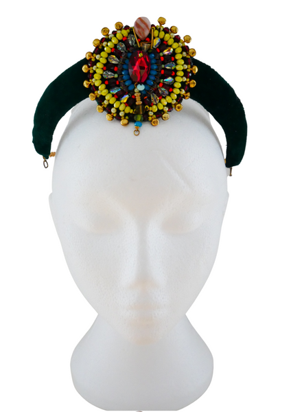 Idia  Colourful Multi-Beaded Swarovski Crystal and Gemstone Embellished Fringe Headpiece with Detachable Pendants