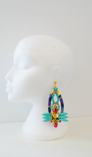 Indira Turquoise and Yellow Jade-Embellished Gold Plated Drop Earrings