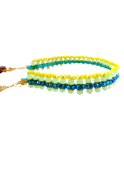 Irene Colourful Multi-Beaded Swarovski Crystal and Gemstone Embellished Fringe Pendant  Headpiece and Neckpiece