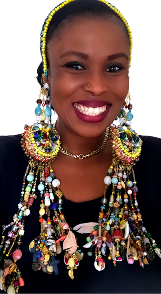 Irene Colourful Multi-Beaded Swarovski Crystal and Gemstone Embellished Fringe Pendant  Headpiece and Neckpiece