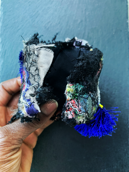 Iruoma Mixed Media Beaded Embellished Assemblage  Applique Lace Cuff Bracelet