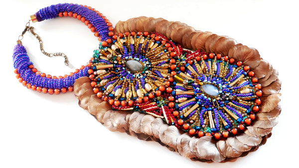 Kabira Multi Beaded Rose Petal Bib Statement Necklace