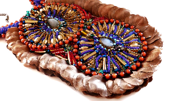 Kabira Multi Beaded Rose Petal Bib Statement Necklace