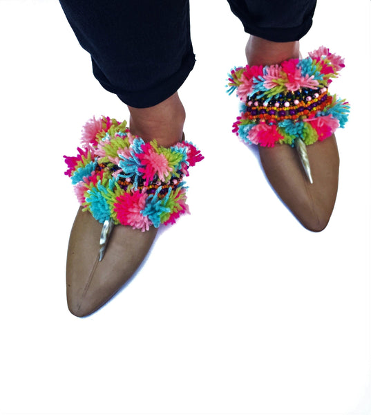 Kalene Multi-Beaded Embellished Tassel Leather Mules