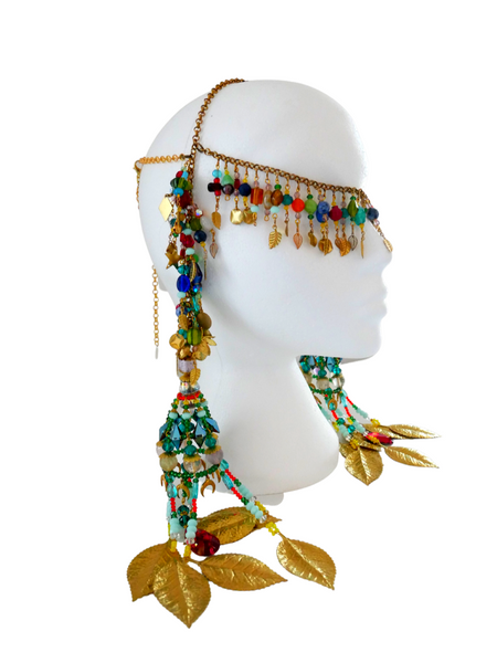 KeneKene Multi-Beaded Swarovski Crystal and Gemstone Embellished Fringe Headpiece