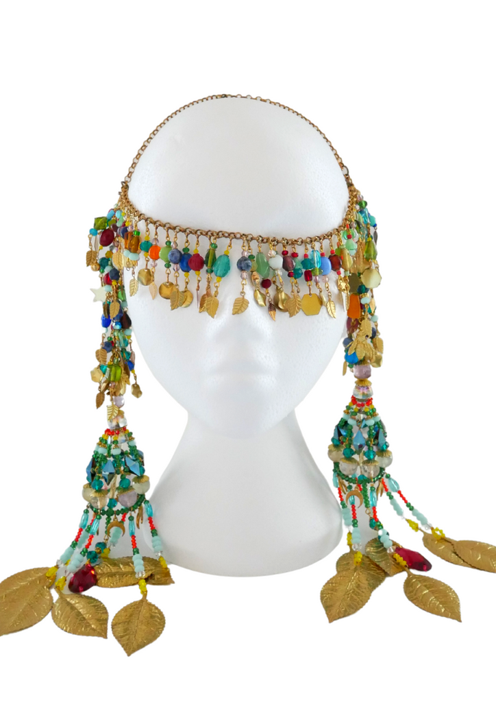 KeneKene Multi-Beaded Swarovski Crystal and Gemstone Embellished Fringe Headpiece