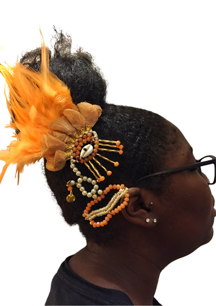 Khari Beaded Rose Petals And Feather Hair Slide